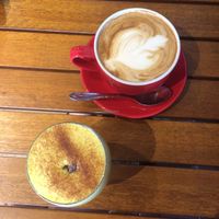 soy latte and turmeric latte  at Kemu in Terrigal
