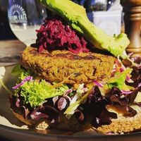 Lentil burger at Hislop's Cafe, Kaikoura at Hislop's Cafe in Kaikoura