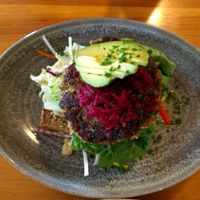 falafel burger stack  at Hislop's Cafe in Kaikoura