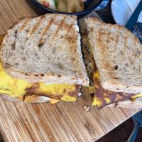 Amazing “egg” sand which. Home made egg. Made w chick pea flour  at The Pitted Date in Playa Del Carmen