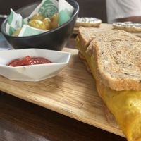 Breakfast panini with “egg" at The Pitted Date in Playa Del Carmen