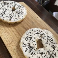 Cream cheese bagel  at The Pitted Date in Playa Del Carmen