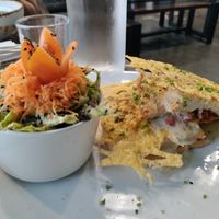 Croque monsieur and salad at The Pitted Date in Playa Del Carmen