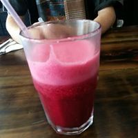 Fresh beet/ginger juice at The Pitted Date in Playa Del Carmen