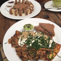 Mushroom bomlette and the sweet banana sushi at The Pitted Date in Playa Del Carmen