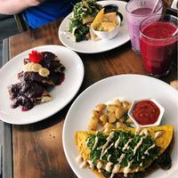 Crepes, burrito breakfast and mushroom omelette   at The Pitted Date in Playa Del Carmen