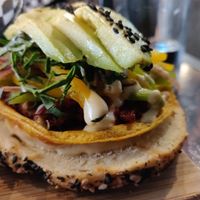 Bagelwich close up!   at The Pitted Date in Playa Del Carmen