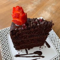 Chocolate cake (so big and delicious) at The Pitted Date in Playa Del Carmen