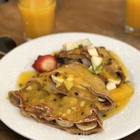 Crepes with fruits at The Pitted Date in Playa Del Carmen