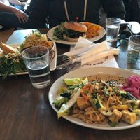 Thai noodles, lasagna and burger  at Kaffi Vinyl in Reykjavik