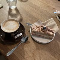 Nougat - Strawberry Cake and Cappuccino with oat milk   at Ginko - Greenhouse in Graz