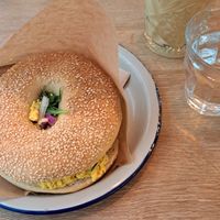 breakfast bagel and strawberry mint smoothie at Ginko - Greenhouse in Graz