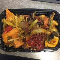 Combo platter, with hot sauce, and a soup! $5! at Cuong's Vegan Sandwiches in Boston