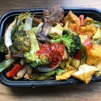 Lunch special: curry, noodles and veggies! Sooo good!! at Cuong's Vegan Sandwiches in Boston
