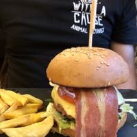 Beyond burger with added bacon.  at Hicuri in Granada