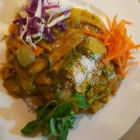 seitan coconut  curry with basmati rice  at Hicuri in Granada