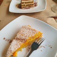 Almond tiramisu and carrot cake at Hicuri in Granada