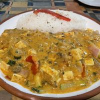Tofu and vegetable cashew korma (made with coconut milk)   at Chilli Heaven in Huaraz