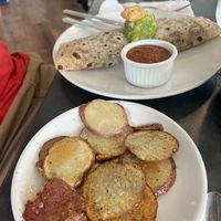 Vegan breakfast burrito and home style potatoes   at Blue Willow in Tucson