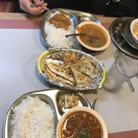 Kofta (top) with rice, garlic naan and channa masala  at Swad Vegetarian Indian in Greenville