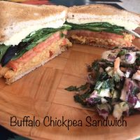 Buffalo Chickpea Sandwich w/slaw at Jacq N Diane's Juice Box in Holly