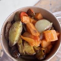 Roasted veggies and homemade chips, vegan, only $6.50😄  at Mayde Health Nutrition Bar in Bunbury