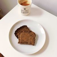 Toasted Breton dark multigrain bread topped with dark tahini (both of which you can buy at Ekoplaza) at EkoPlaza - Amsterdamsestraatweg in Utrecht