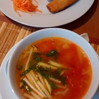 Soup and rolls included in the lunch menu: just delicious! at Loving Hut in Hamburg