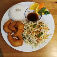 Shrimp dish at Loving Hut in Hamburg