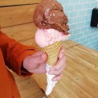 Double scoop vegan ice cream cone at Valdis in Reykjavik