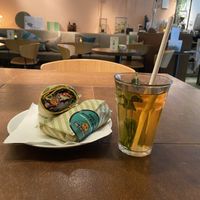 Middle feast wrap (vegan version, tasty) and homemade ice-tea (quite nice, but sweeter than expected)  at SLA - Voorstraat in Utrecht