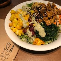 Vegan Indian Tempeh salad. So good and healthy! at SLA - Voorstraat in Utrecht