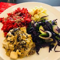 Rice with beetroot,cauliflower,tofu with mushrooms, purple cabbage at 2Y Restaurante in Barcelona