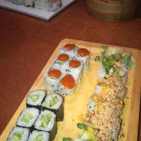 Spicy Avocado roll (top left), cucumber roll (bottom left) & April roll (right) at Sushi Jin in Silver Spring
