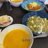 Spaghetti & pea stew with tofu at Ganesha Vega Etelbar in Budapest