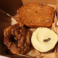Cupcake, doughnut and banana bread! Vegan cake time! at Erin McKenna's Bakery in New York City