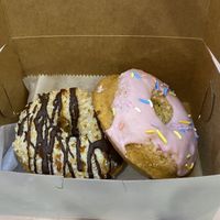 Samoa donut and strawberry frosted   at Erin McKenna's Bakery in New York City