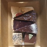 Veggie Cake Selection Box - they have this event every other month, when you can buy a box of raw cakes of 6 for ca. 5 Euros. The September box included: lime brownie, figs and cashew, vanilla cashew with acai dressing, coconut, carob with lavender, apricot with poppy seeds.  at Veggie Nyers in Budapest