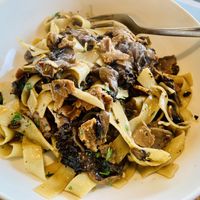 Mushroom, truffle oil, seitan, fetuchini pasta vegan   at Shop 225 Pizzeria in Pascoe Vale South