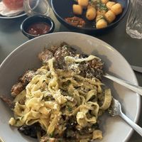 Nociola (mushrooms and sausage) vegan parmesan   at Shop 225 Pizzeria in Pascoe Vale South