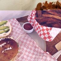 burger and sweet potato fries at Cupcakes and Shhht in East London