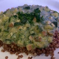 Tofu and spinach curry on buckwheat.  at Smaki Roslinne in Krakow