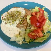 bean & chilli pancake with chive sauce  at Smaki Roslinne in Krakow