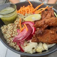 Oumph! and quinoa bowl at HälsoFreak in Linkoping