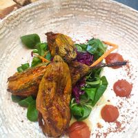 Flores de calabacin relleno at L'Orto Gia Salsamentario in Turin