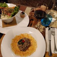 Amazing salad and pasta dish at L'Orto Gia Salsamentario in Turin