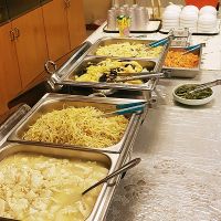 Lunch Buffet featuring silk tofu stew, soy bean sprouts, napa cabbage, potato slices etc. at Jeoksubang - 적수방 in Seoul