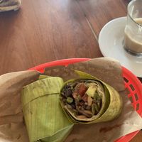 Vegan burrito wrapped in banana leaves!  at Burrito Amor in Tulum