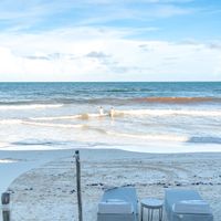 View from upstairs outdoor deck, their beach club below at Sanara  in Tulum