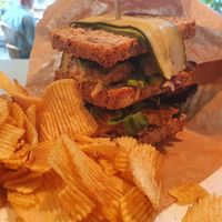 Club sandwich and crisps at SUE in Rotterdam